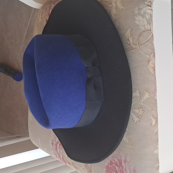 Stetson Women Wool 2tone Fedora black&blue with bow. S - Picture 1 of 8